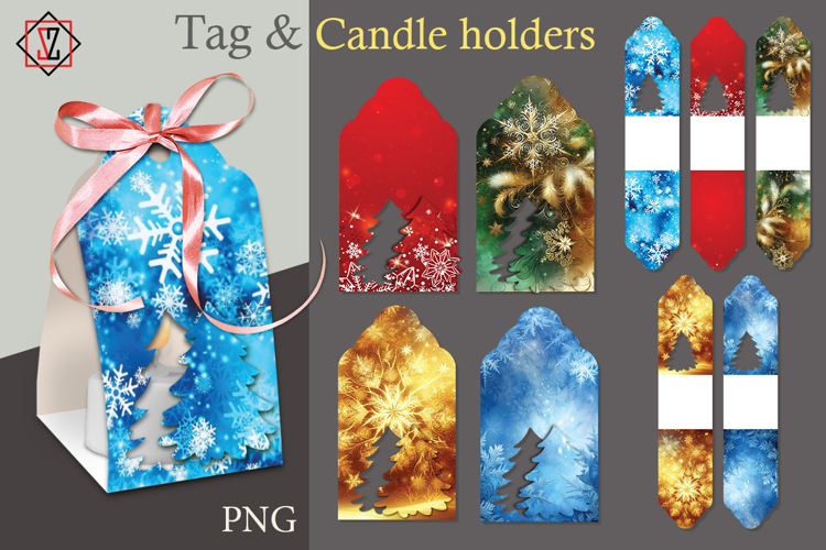 Candle holder/tag with cut-out Christmas tree