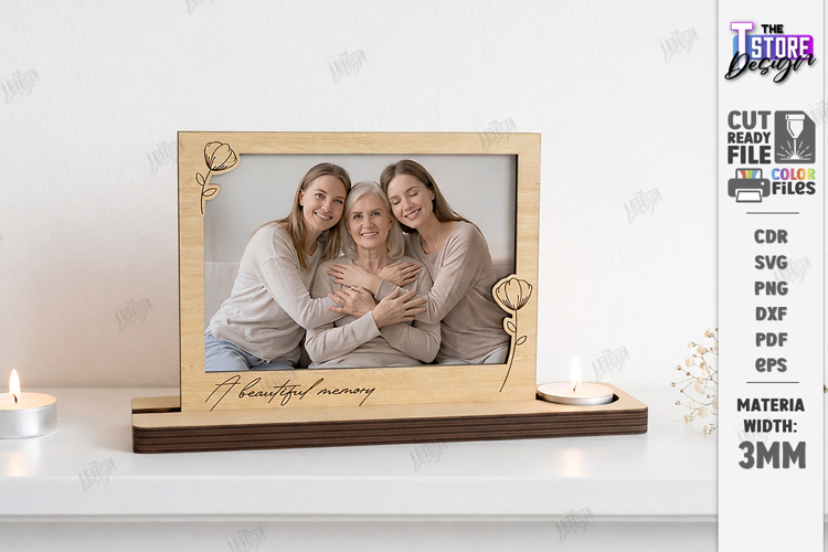 Candle Holder with Photo Frame Laser Cut | Laser Engraving example image 1