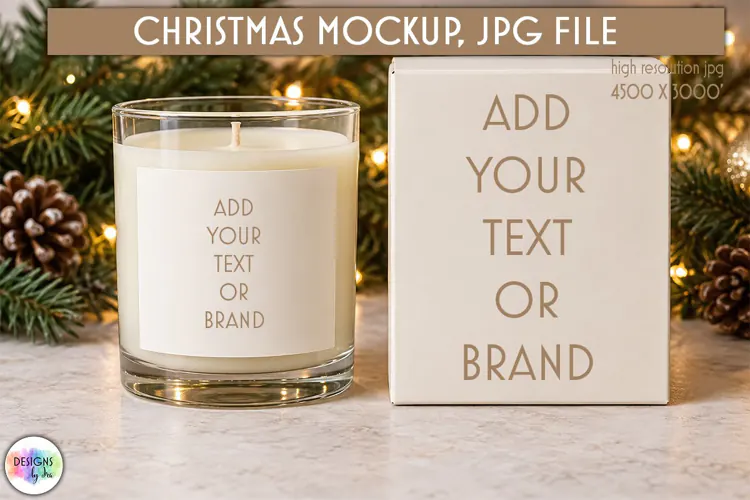 Christmas Candle and Box Mockup JPG | Holiday Branding