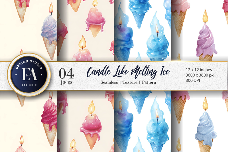 Candles Shaped Like Melting Ice Watercolor Digital Paper