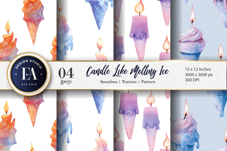 Watercolor Candles Melting Ice Crystals Digital Paper