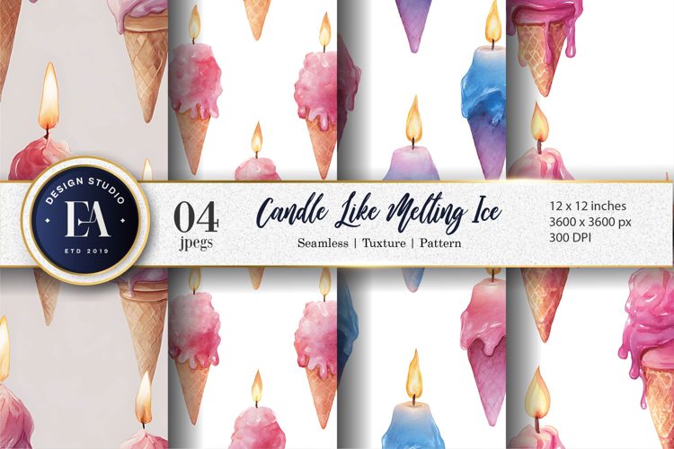 Candles Shaped Like Melting Ice Watercolor Digital Paper