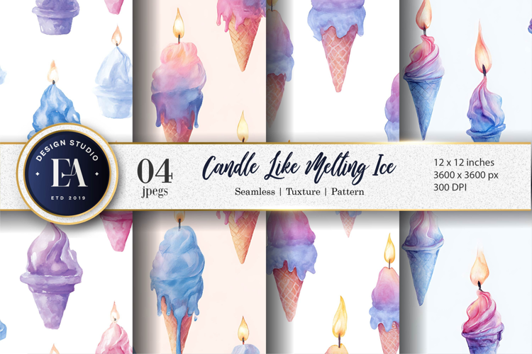 Candles Shaped Like Melting Ice Watercolor Digital Paper
