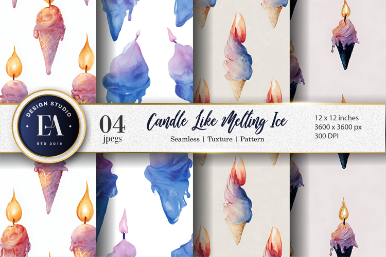 Watercolor Candles Melting Ice Crystals Digital Paper