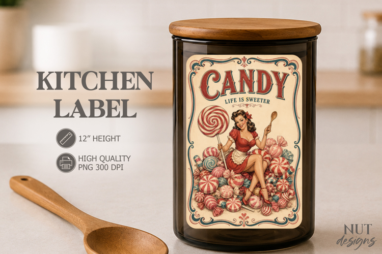 Vintage Candy Kitchen Label Pin up girl Pantry label