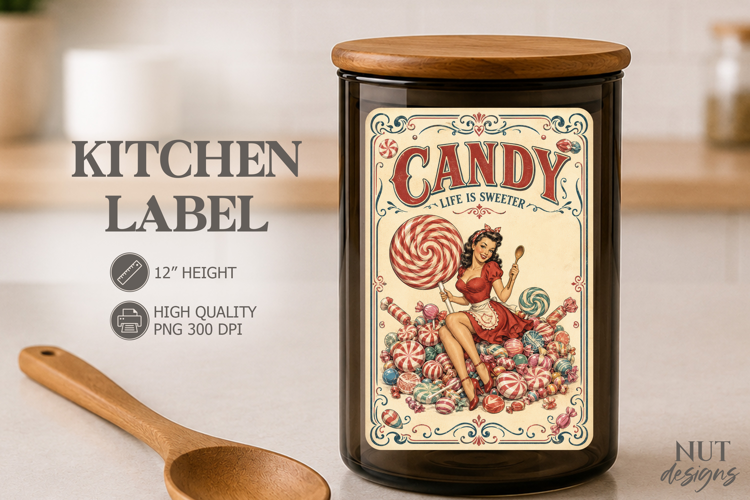 Vintage Candy Kitchen Label Pin up girl Pantry label