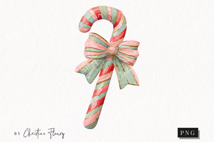 Brush Stroke Christmas Candy Cane Clipart | Preppy Christmas