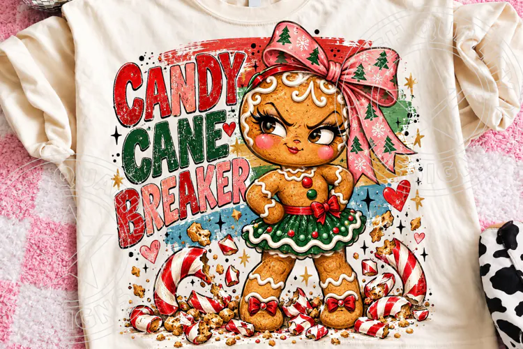 Candy Cane Breaker Funny Gingerbread Girl Christmas PNG