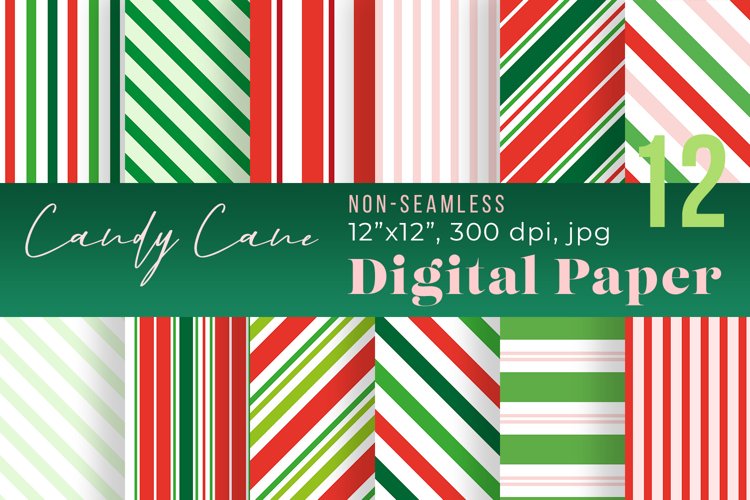 Candy Cane Christmas Digital Paper, Candy Cane Paper