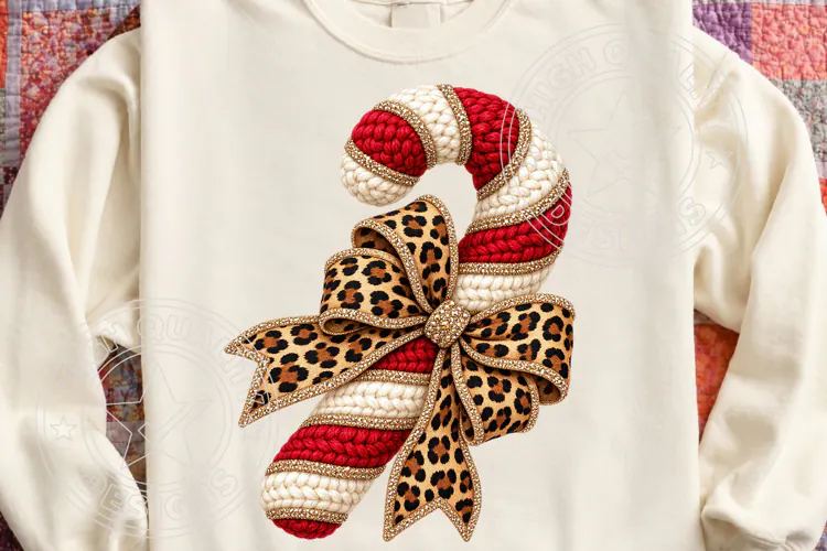 Candy Cane Leopard Bow Christmas PNG