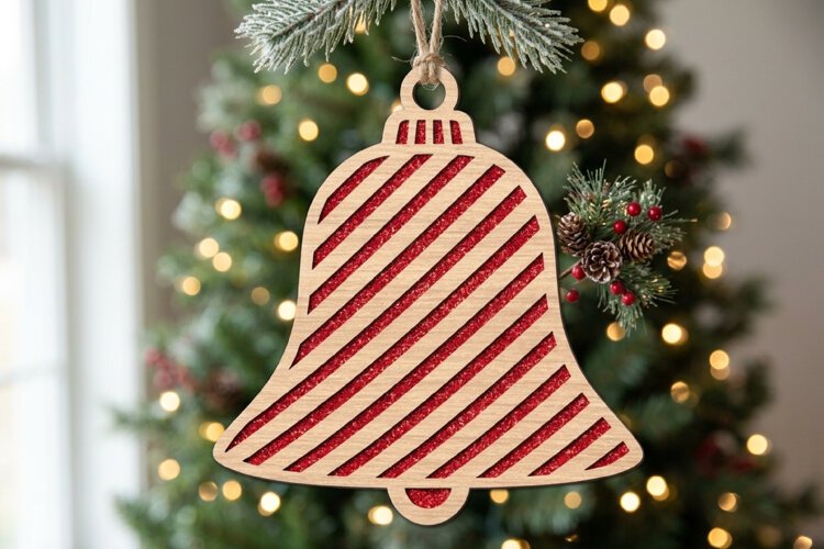 Candy Cane Striped Christmas Bell Ornament SVG example image 1