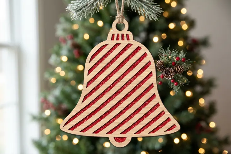 Candy Cane Striped Christmas Bell Ornament SVG