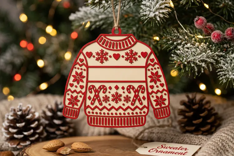 Candy Cane Sweater Ornament SVG, Laser Cut Glowforge File