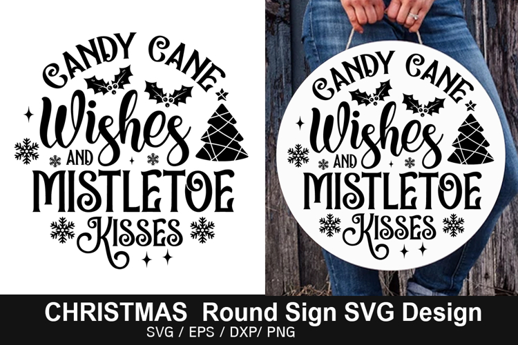 Candy Cane Wishes SVG - Christmas Round Sign