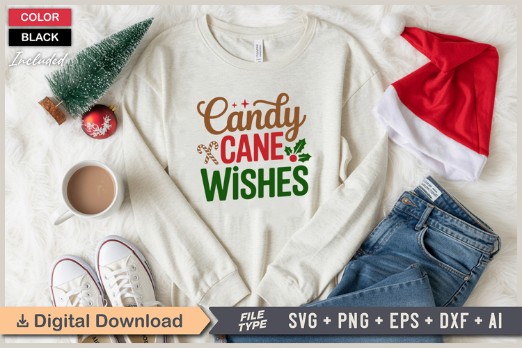 Candy Cane Wishes SVG | Christmas SVG | Holiday SVG | Xmas