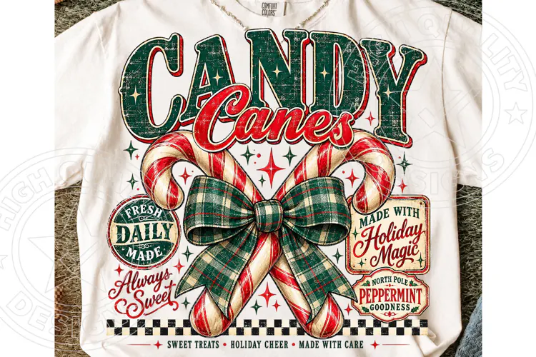 Candy Canes Christmas Vintage Peppermint Bow Holiday PNG