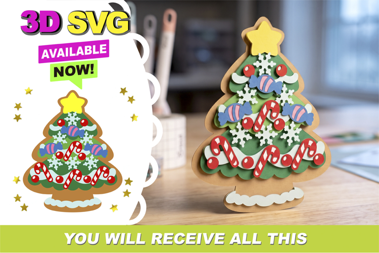 Cute Candy Christmas Tree 3D SVG