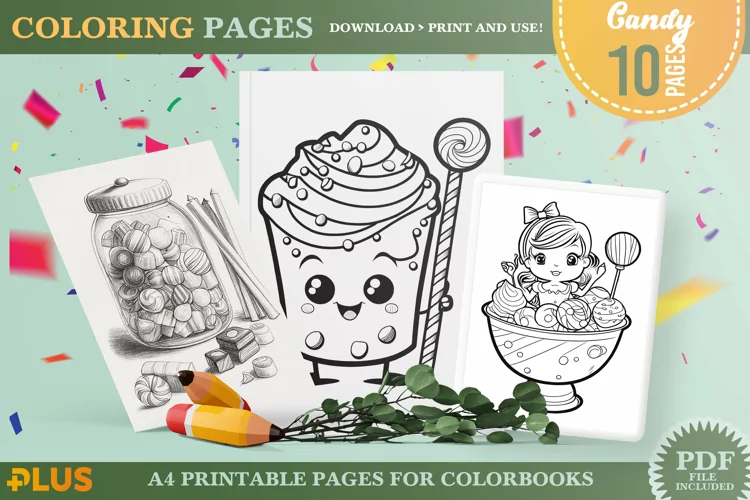 Candy Coloring Pages - Sweet Candies Printable Coloring Book