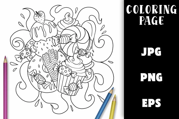 Candy, Cakes & Icecream Coloring Page