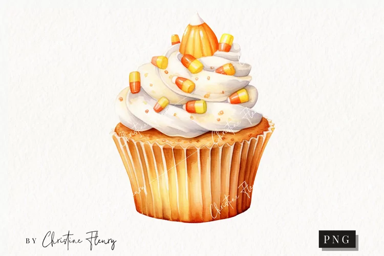 Watercolor Cancy Corn Cupcake Clipart | Watercolor Halloween