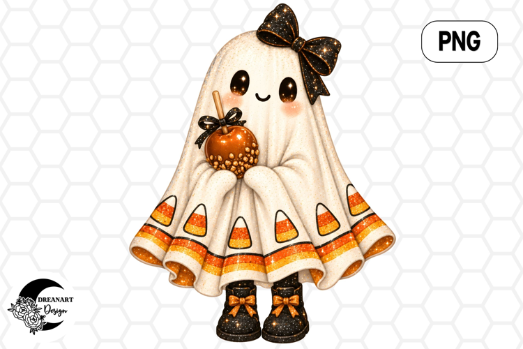 Candy Corn Glitter Ghost PNG