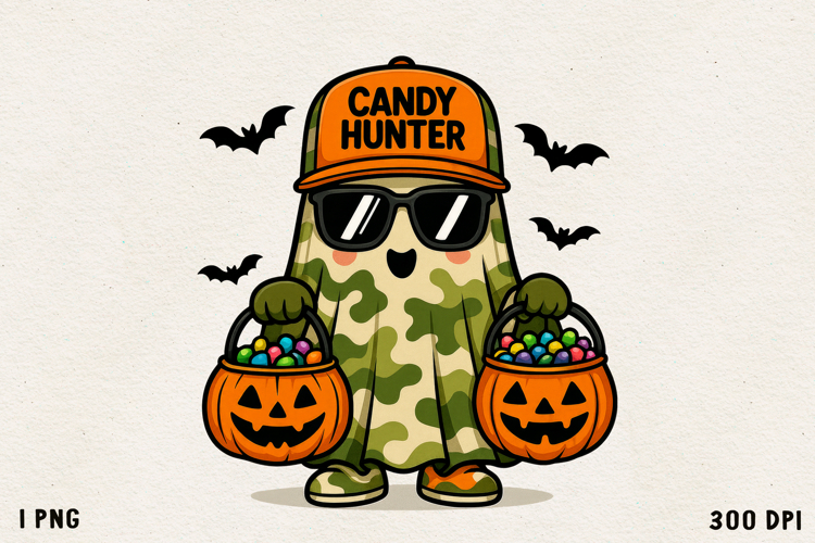 Candy Hunter Ghost Cute Halloween Camouflage Ghost PNG
