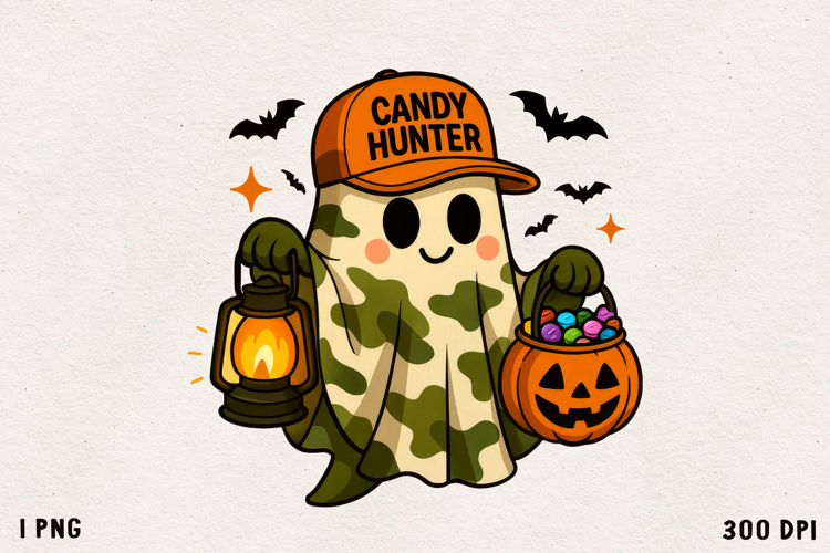 Candy Hunter Ghost Cute Halloween Camouflage Ghost PNG