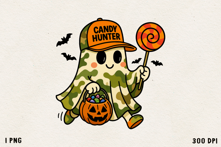 Candy Hunter Ghost Cute Halloween Camouflage Ghost PNG