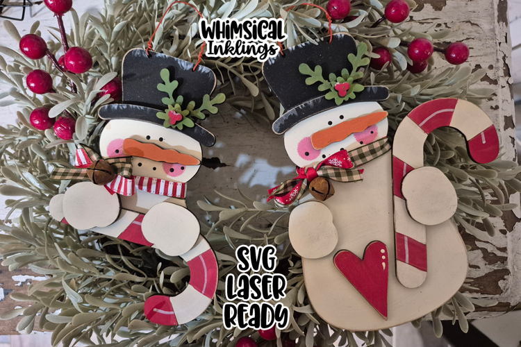 Candy Cane Snowmen Ornaments Laser SVG
