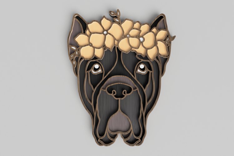 Pet Portrait Laser Cut File - Floral Dog - Cane Corso example image 1