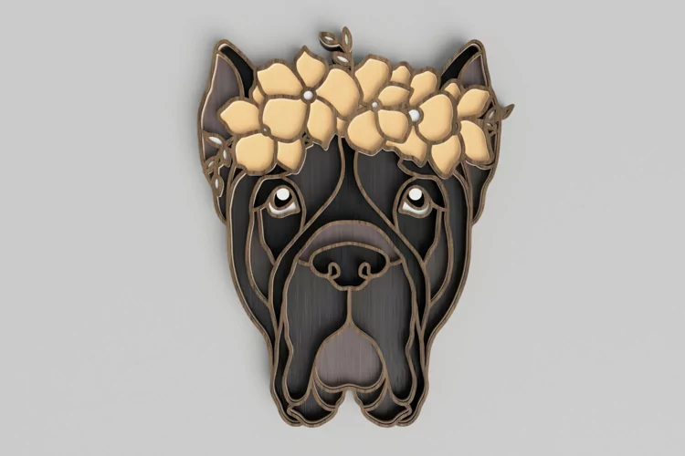 Pet Portrait Laser Cut File - Floral Dog - Cane Corso