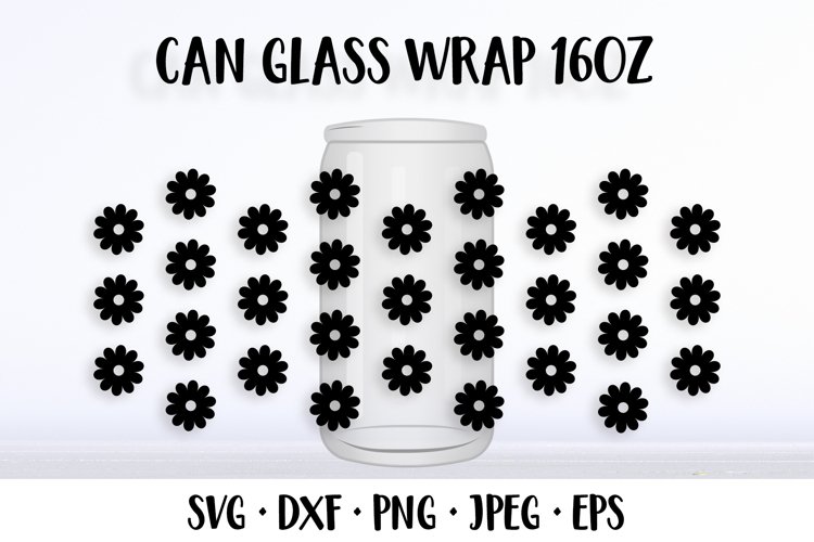 Flowers can glass wrap template SVG. Summer glass can