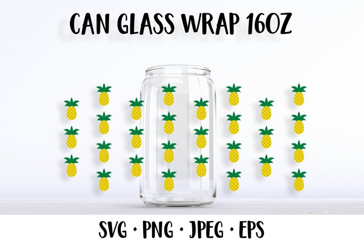 Pineapple beer can glass wrap template SVG. Summer glass can