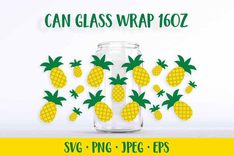Pineapple can glass wrap SVG. Summer tropical glass can example image 1