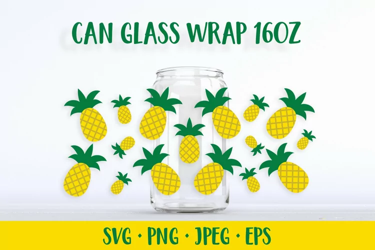 Pineapple can glass wrap SVG. Summer tropical glass can