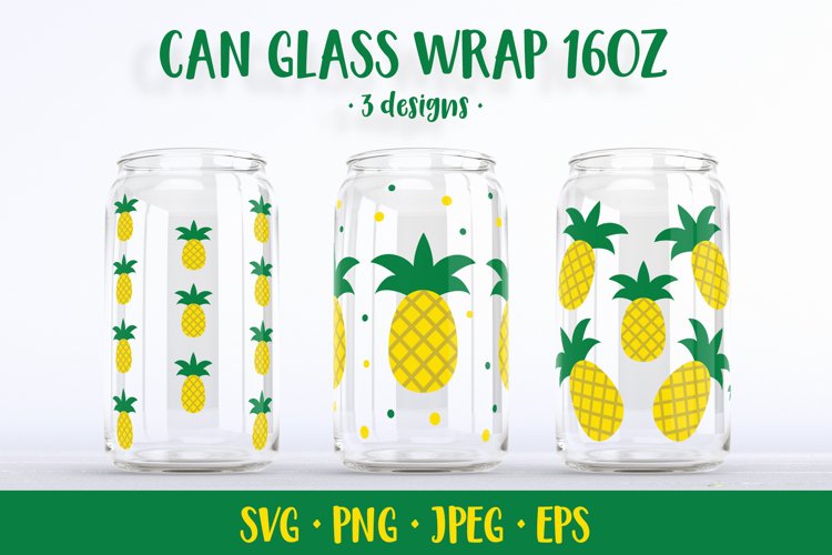 Pineapple can glass wrap design SVG. Summer glass can example image 1