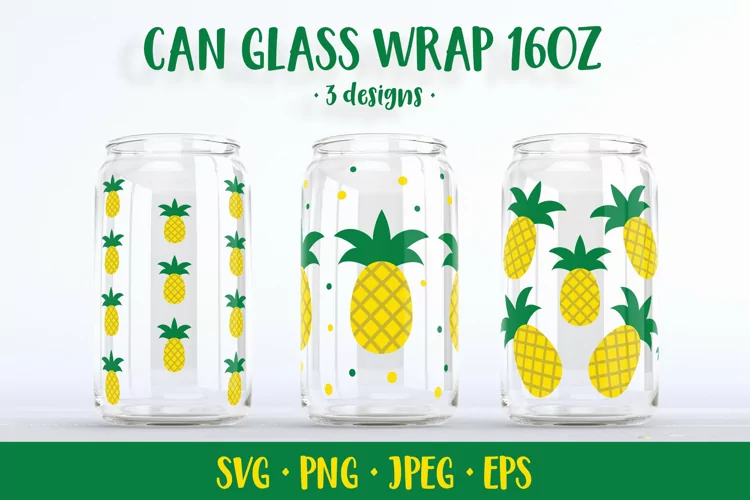Pineapple can glass wrap design SVG. Summer glass can