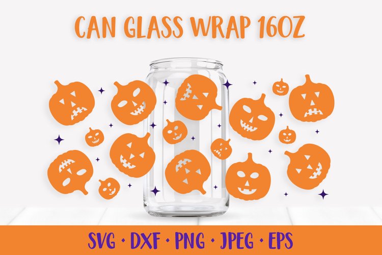 Halloween Can Glass Wrap SVG. Pumpkin Jack-o-Lantern Glass