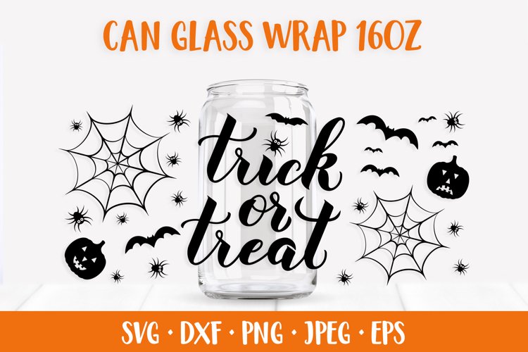 Halloween Can Glass Wrap SVG. Trick or Treat Glass Can