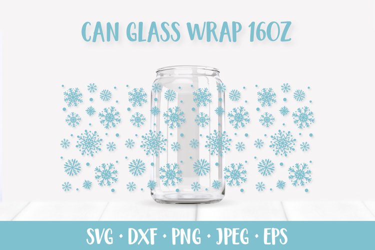 Snowflake Glass Can Wrap SVG. Winter Can Glass