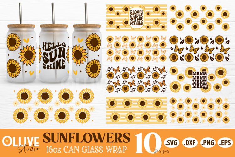 Sunflowers 16oz Can Glass Wrap SVG Bundle | Sunflower SVG