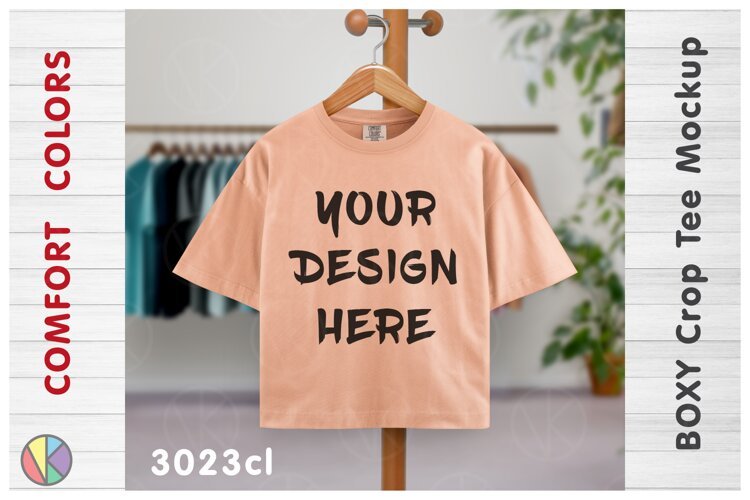 Comfort Colors 3023CL Cantaloupe Boxy Crop T-Shirt Mockup.