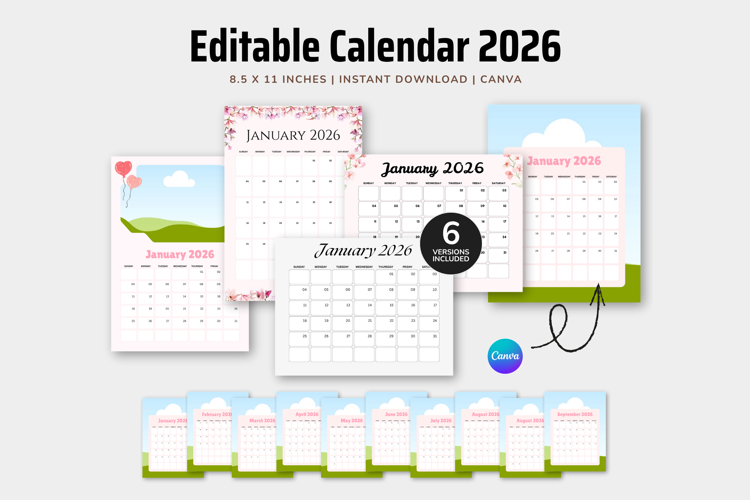 2026 Canva Photo Calendar Printable Template
