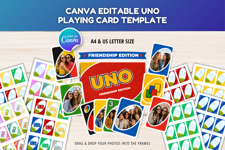 UNO Board Game Photo Party Card Canva Editable Template