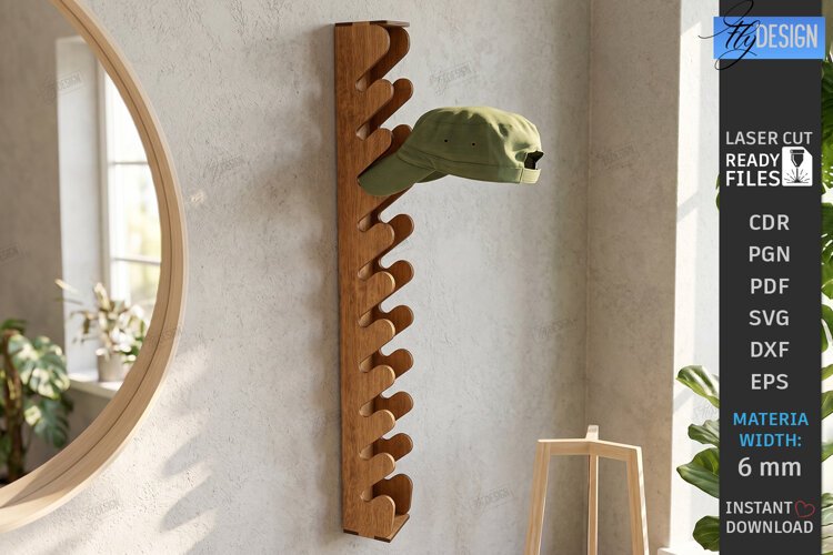 Cap Rack Laser Cut | Wooden Cap Storage | Hat Holder Laser example image 1