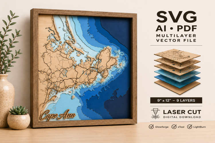 Cape Ann 3D Wooden Map Laser Cut Files