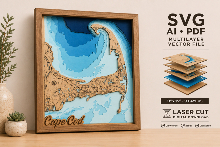 Cape Cod 3D Wooden Map Laser Cut Files