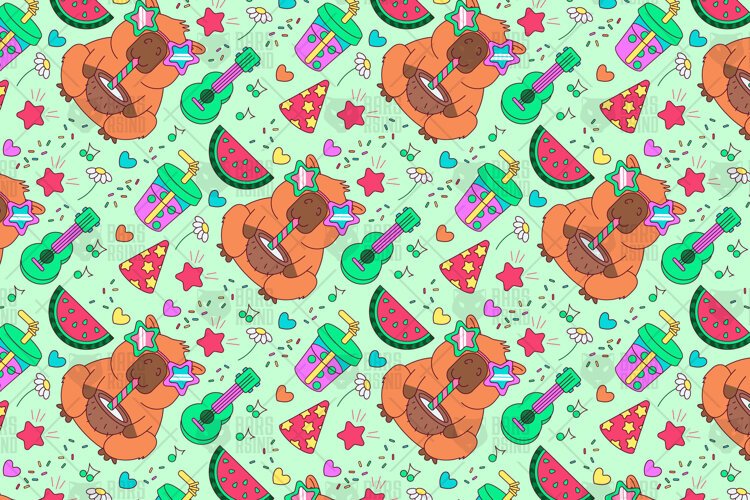 Capybara Seamless Pattern example image 1