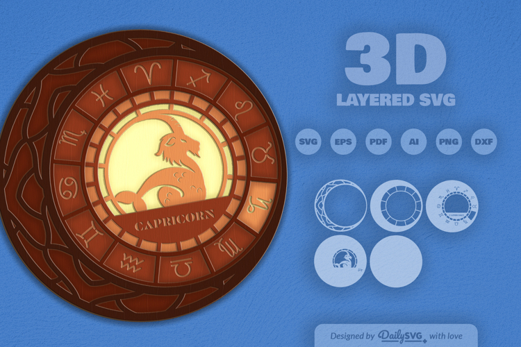 Capricorn Zodiac Layered Laser Cut