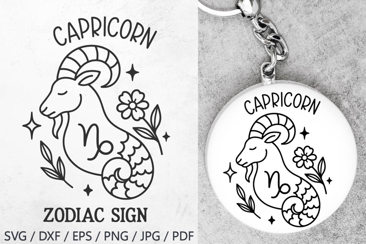 Capricorn Zodiac Sign SVG – cute capricorn illustration with floral details and stars. Perfect for astrology t-shirts, mugs, tote bags, keychains, zodiac stickers, planners, posters, invitations, horoscope crafts, and birthday gifts.